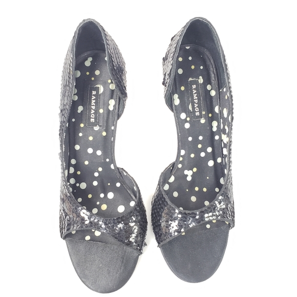 Rampage JULIA Black Sequined Open Toe Heels - Picture 2 of 11